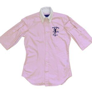 NEW Vintage Polo Ralph Lauren Shirt! Pink With Tennis Player Embroidery Slim Fit